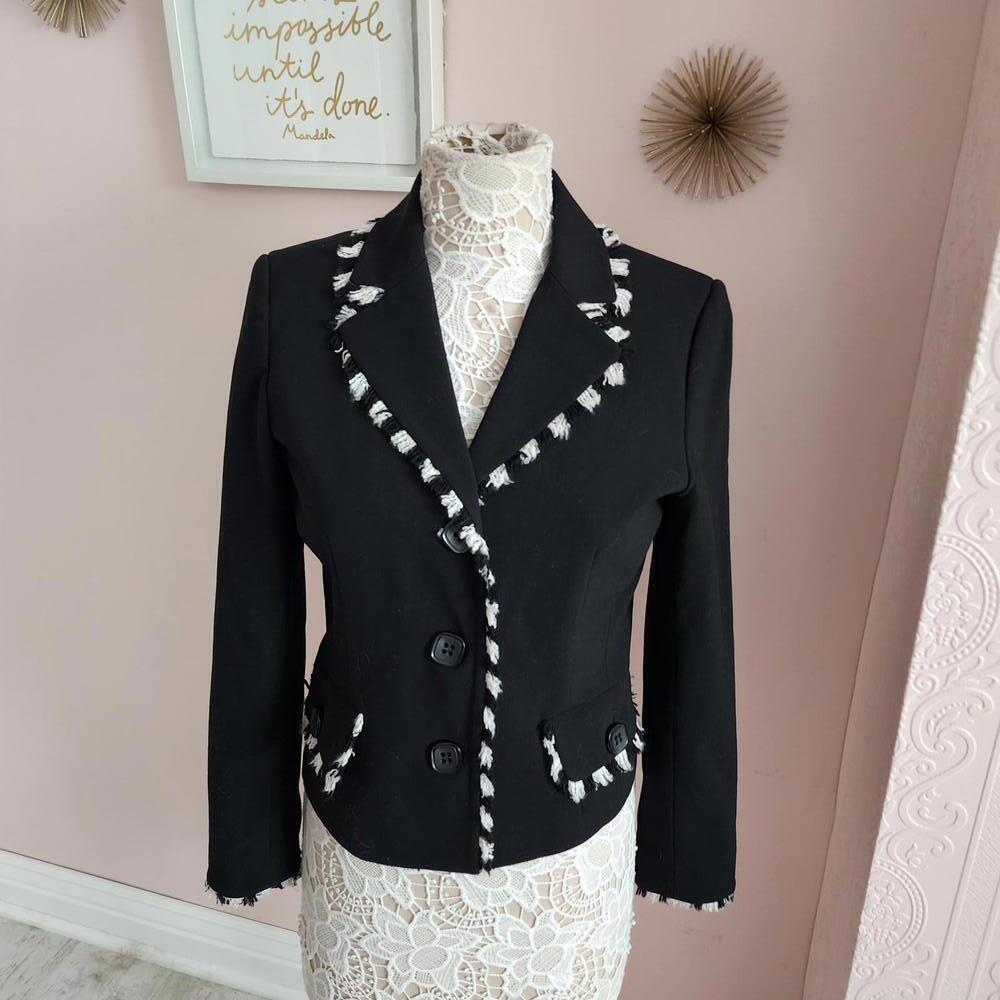 LKNW Spanner Black with white black fringe blazer jacket S